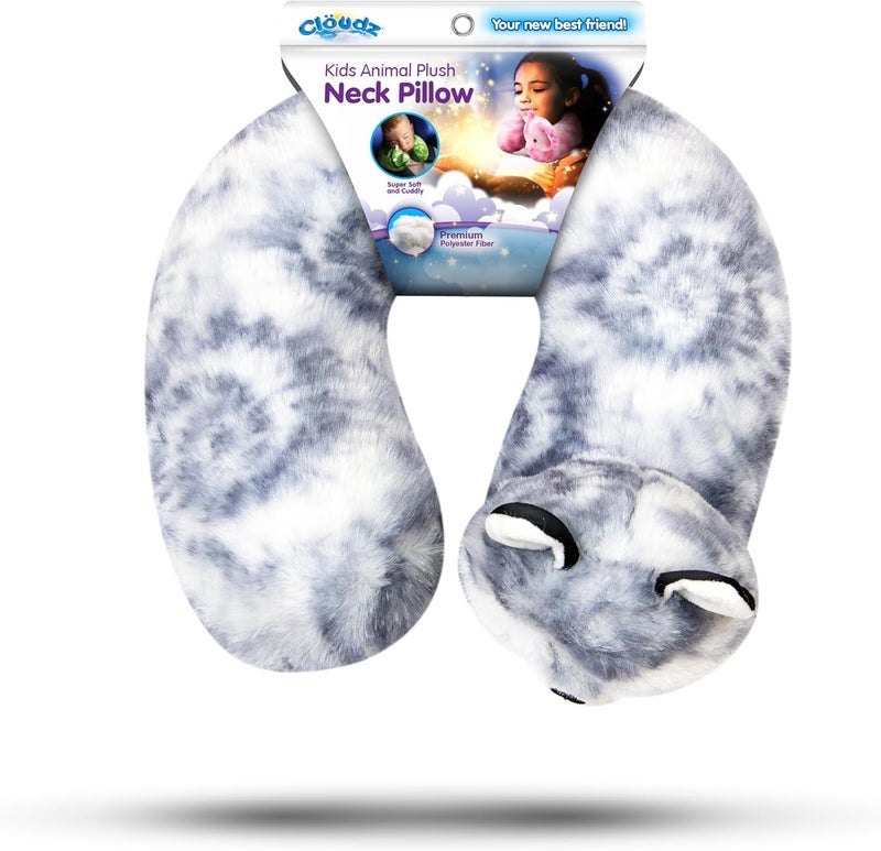 Cloudz Kids Super Soft N' Cuddly Animal Airplane Travel Neck Pillow! Keep Children Comfy and Supported with a Buddy While Traveling or just Resting at Home - Grey Wolf - Image 3